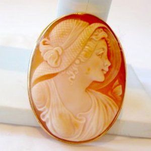AMEDEO M&M Scognamiglio "Lady in Hat" 60mm 14K Cameo Pin/Pendant